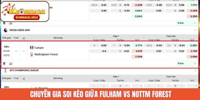 Soi kèo trận Fulham vs Nottm Forest ngày 23/12
