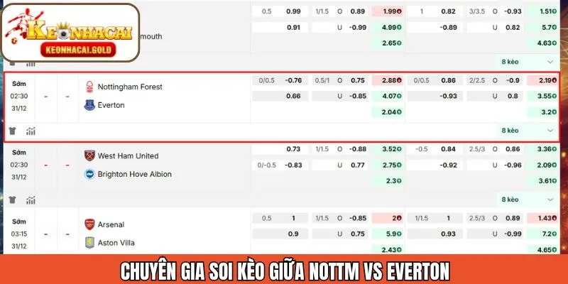 Dự đoán kèo cược của cả Nottm và Everton